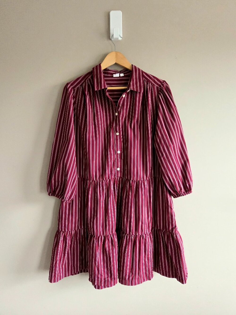 Gap 100% Cotton Tiered Poplin Puff Sleeve Stripes Mini Dress